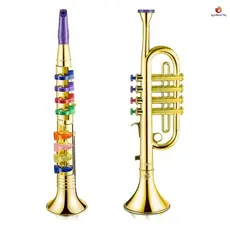 Conjunto De 2 Instrumentos Musicais Trompete E Saxofone Clarinete Portátil Com Chaves Coloridas Kit De Peças De Brinquedos Educacionais Para A Escola Doméstica kgabbe678g.br