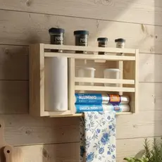 Suporte Porta tempero cozinha condimentos organizador porta papel toalha filme aluminio parede madeira