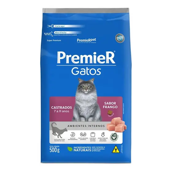 Ração Premier Gatos Senior Ambientes Internos Frango 500g