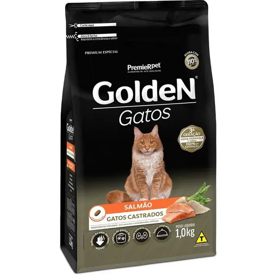 Ração PremieR GoldeN Para Gatos Castrados Salmão 1Kg