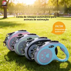 Guia retrátil de 3 m/5 m com botão de controle ajustável, guia para cães/guia de passeio - modelo premium