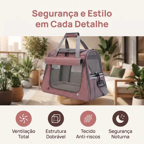 Caixa de Transporte Dobrável para Pets com Tela Mesh 3 Lados | Fechamento Zíper Duplo | Almofada Interna Acolchoada | Al