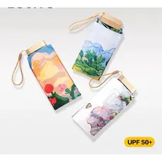 Mini Guarda-Chuva Portátil de Cápsula Pintura Óleo Digital Proteção UV Sol e Chuva Dupla Utilização