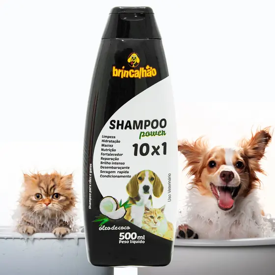 Shampoo Pet para Cachorro e Gato Brincalhão Power Óleo de Coco 10 em 1 500ml