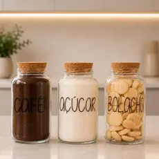 Kit Cantinho do Café | Pote Hermético De Vidro 810 Ml | Cozinha Decorada