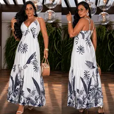 Vestido Longo Estampado Floral Santorine Leve Soltinho Tendência Verão Moda Praia M G