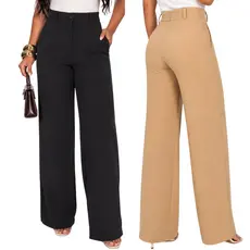 Kit 2 Calças Pantalona Feminina Oferta Imperdível Alfaiataria Social Chic Cintura Alta Premium Alfaiataria Conforto