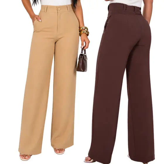 Kit 2 Calças Alfaiataria Feminina Pantalona PP P M G Oferta Imperdível Calça alfaiataria Social Chic Cintura Alta