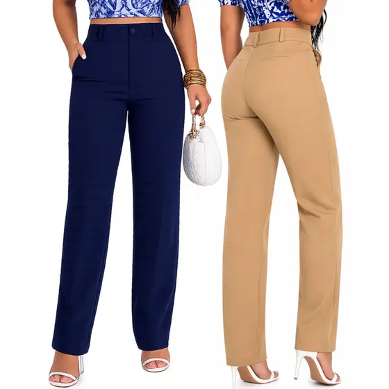 KIT 2 Calça Alfaiataria Feminina Tradicional Dia a Dia Elegante Moda Calça Executiva Confortável Estilo Clássico Chic