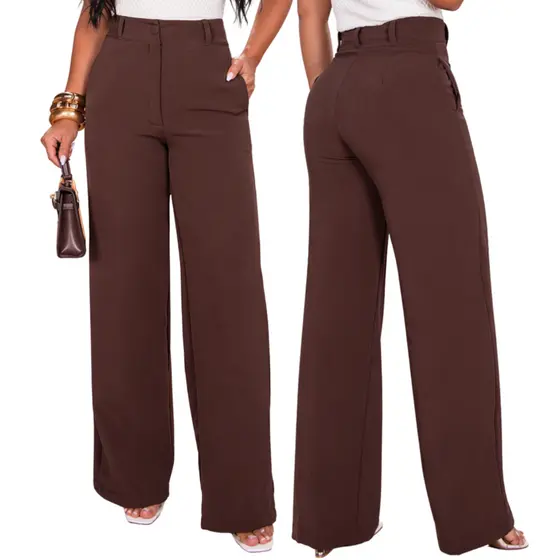 Calça Feminina Alfaiataria Pantalona Cintura Alta Confortável Premium Elegante Para Trabalho Social