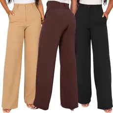 Kit 3 Calças Femininas Premium Alfaiataria Conforto e Estilo Calças Wide Leg Feminina Social Chic Moderna