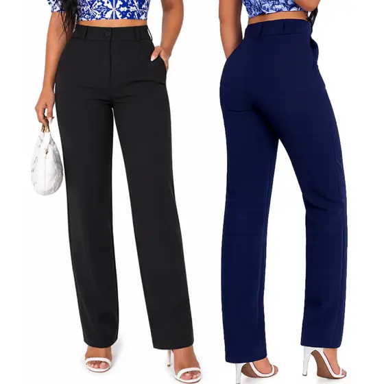 KIT 2 Calça Social Feminina Trabalho Alfaiataria Tradicional Social Clássica Confortável Dia a Dia Elegante Tendência