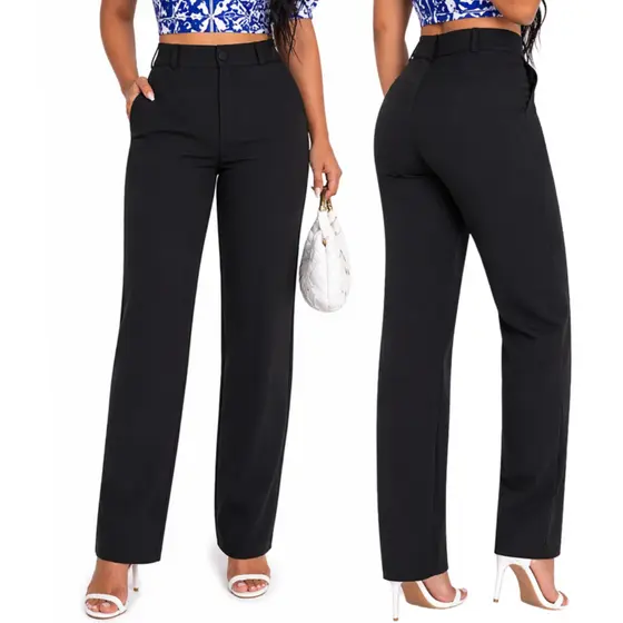 Calça Alfaiataria Feminina Tradicional Reta Social Elegante 36 ao 42 Clássica Cintura Alta Elegante Para Trabalho Chic