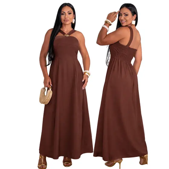 Vestido Longo Feminino Acinturado Elegante Tecido Marrante Sensorial Moda Feminina Luxo