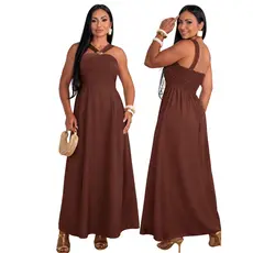 Vestido Longo Feminino Acinturado Elegante Tecido Marrante Sensorial Moda Feminina Luxo