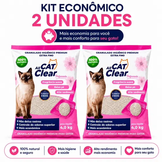 Kit 2 Areia Perfumada Granulado Higiênico Zero Odor 4kg All Cat