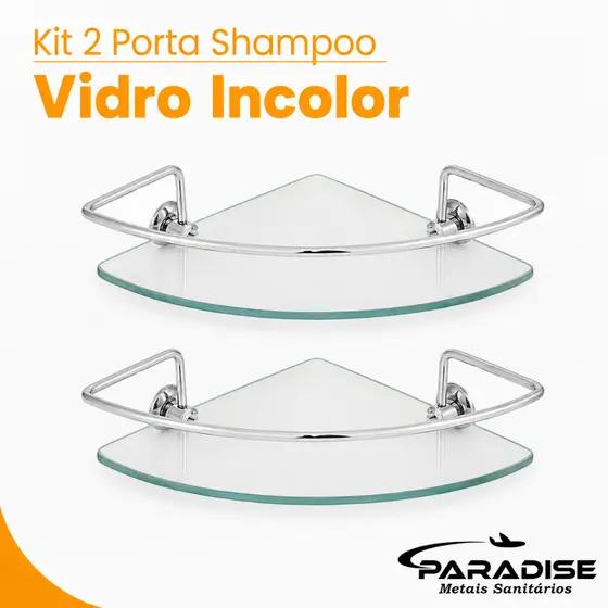 Kit 2 Porta Shampoo Suporte Prateleira Canto Vidro Incolor
