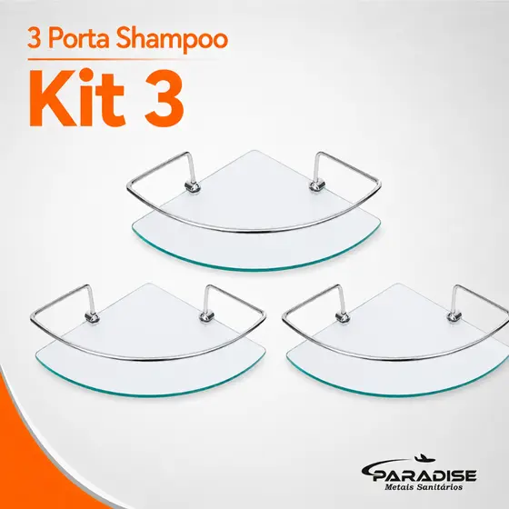 Kit 3 Porta Shampoo Suporte Prateleira Canto Vidro Incolor