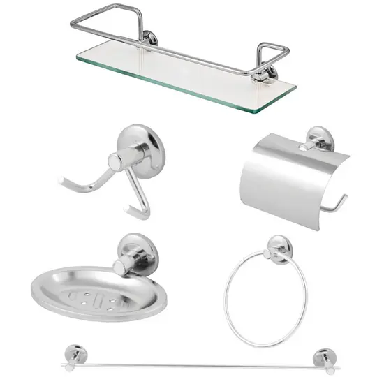 Kit Acessórios Para Banheiro Inox Porta Shampoo Reto Vidro