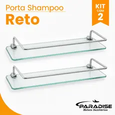 Kit 2 Porta Shampoo de Alumínio Base de Vidro Reto Prateleira para Banheiro Cozinha Organizador 30cm