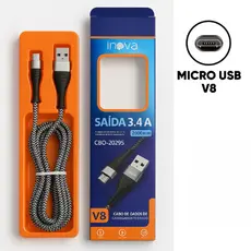 Cabo Carregador Inova V8 Reforçado Micro USB Carga Rápida 2m e 3m para Celulares Android
