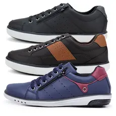 Kit 3 Sapatênis Casual Masculinos Fechamento Elástico Zíper