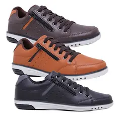 Kit 3 Pares Sapatênis Masculino Fechamento Elastico e Ziper