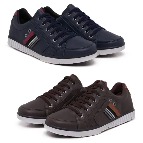 Kit 2 Pares Sapatenis Masculino Casual com Cadarço Calce Facil