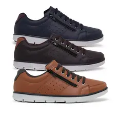 Kit 3 Pares Sapatenis Masculino Ziper Cadarço Conforto