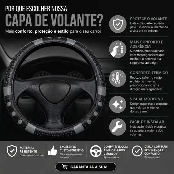 Capa Automotiva Para Volante Universal Alta Resistência