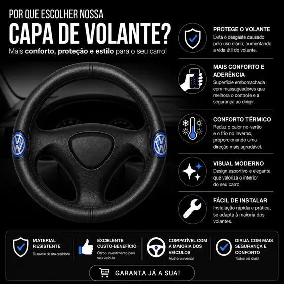 Capa de Volante Universal em Borracha Acessório Automotivo Confortável