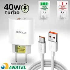 Carregador Turbo 40w Kit Fonte e Cabo USB-C Premium Agold