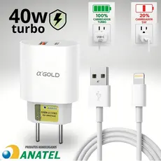 Kit Carregador Turbo 40w Cabo Usb/lightning Iphone Premium