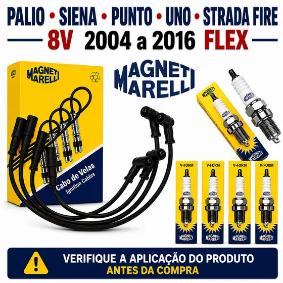 Cabos+Velas Ignição Palio Siena Punto Uno Strada Fire 8v 2004 a 2016