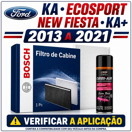 Filtro De Ar Condicionado New Ka+ New Fiesta Ka Ecosport + Higienizador 2013 A 2021