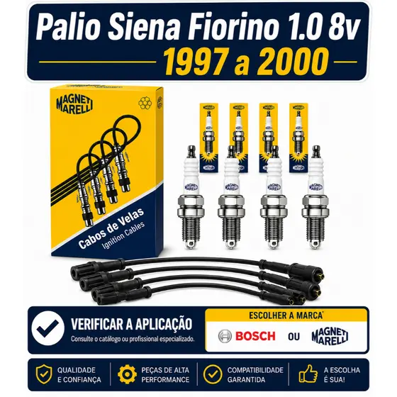 Kit Velas + Cabos Palio Siena Fiorino 1.0 8v 1997 ate 2000