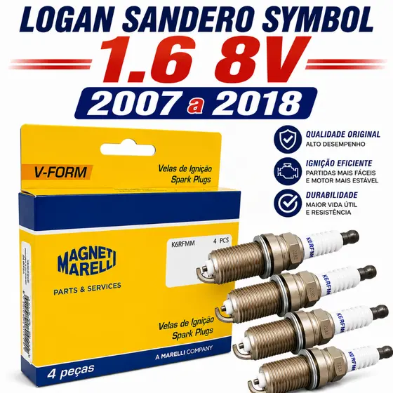 Vela Ignição Logan Sandero Symbol 1.6 8v 2007 a 2018