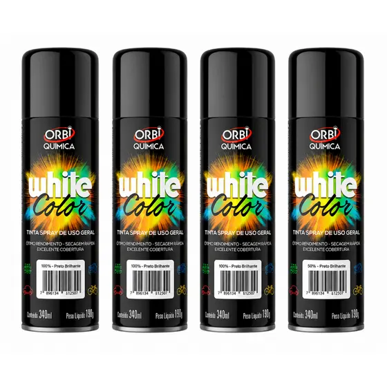 4 Tinta Spray Preto Brilhante Fosco Branco Azul Grafite Verde Prata Bronze Laranja 340 ml