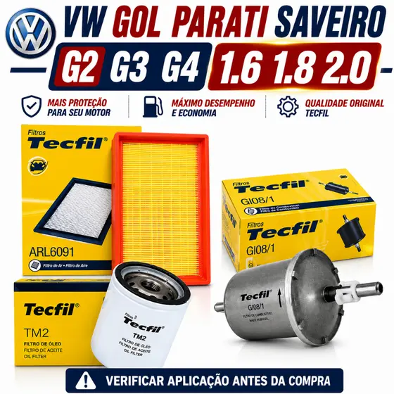 Kit Filtros Gol Parati Saveiro Santana G2 G3 G4 1.6 1.8 2.0 Tecfil Ar Oleo Combustivel