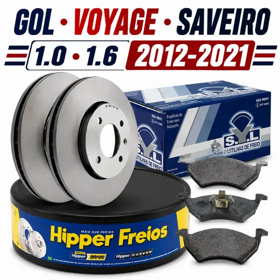 Kit Disco de Freio Ventilado Dianteira VW Gol Voyage Saveiro 1.0 1.6 2012-2021