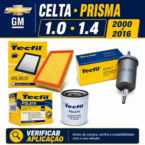 Kit Filtros Celta Prisma 1.0 1.4 2000 a 2016 Tecfil Ar Oleo Combustivel