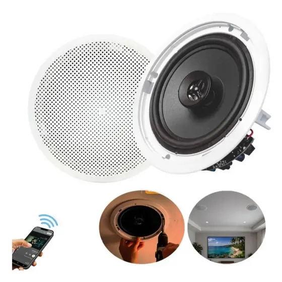 Arandela de Som Kit Caixas De Embutir Sistema Som Ambiente Bluetooth Arandela Redonda Branca Ativa + Passiva Le Son