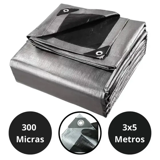 Lona 3x5 Blackout Cinza Preta Impermeável 300 Micras Grossa 190g/m2 TNT