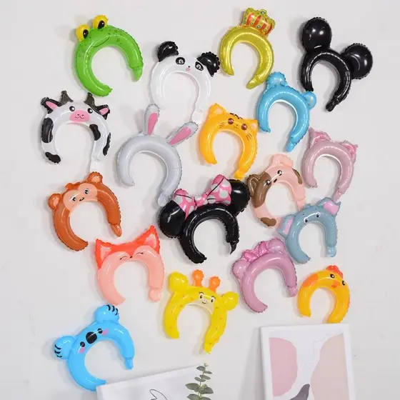 6pcs/Cartoon animal headwear balões de filme de alumínio/brinquedos de decoração de festa do Dia das Crianças