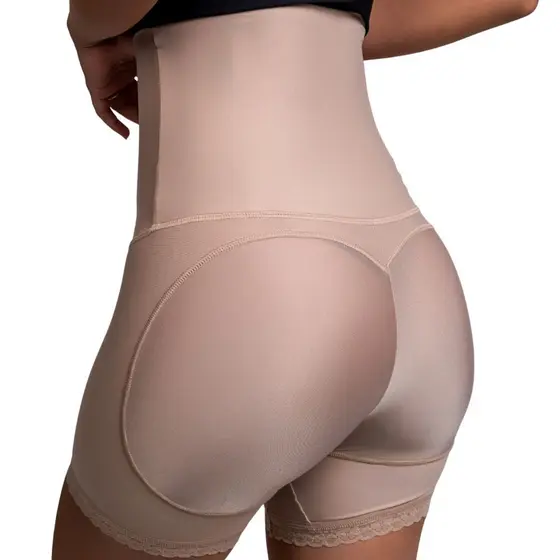 Short Cinta Modelador Cós Alto e Modal no Bumbum com 4 Barbatanas de Aço Flexível