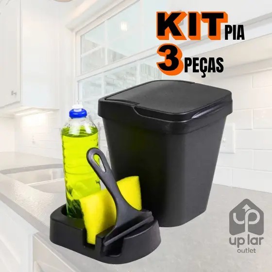 Kit Pia Porta Detergente/Rodo de Pia/Lixeira Cozinha Area Gourmet Banheiro Conjunto Pia