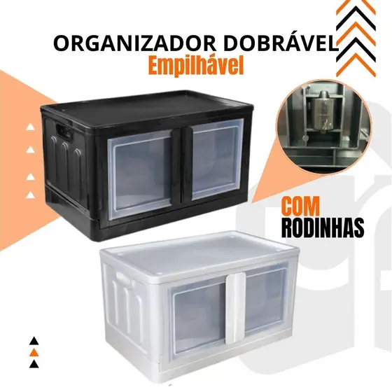 Organizador Modulável Dobrável C/ Porta Dupla 75 Litros Preto Grande Armário Plástico Modulável