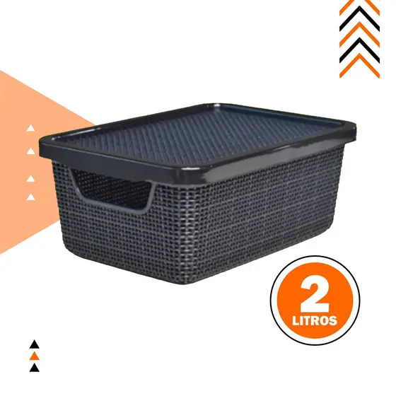 Kit 3/5 Caixa Organizadora Jutta Preto 2 Litros Organizador de Maquiagem Calcinhas Gavetas Bijouteria