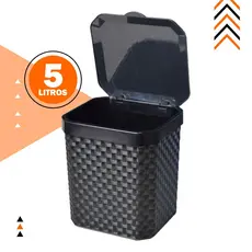 Lixeira Cesto Rattan 5 Litros Preta C Tampa Cozinha Banheiro Lixeira Pia