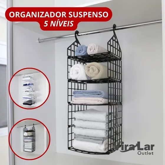 Organizador Plástico Suspenso Dobrável 5 Níveis Vertical Telado